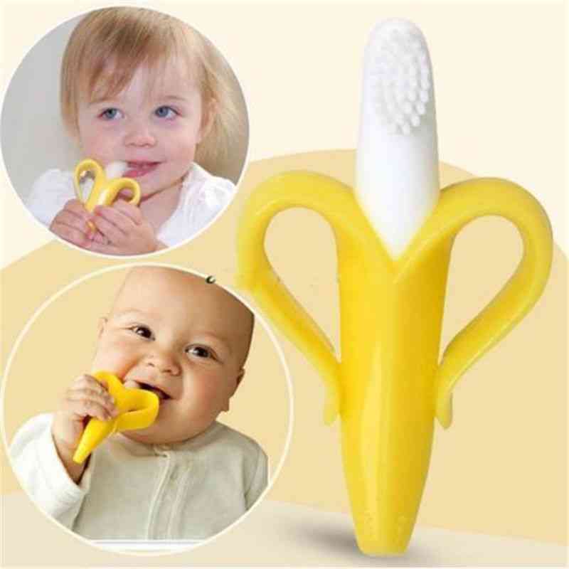 Baby Silicone Training Toothbrush, Banana Shape Safe Teether