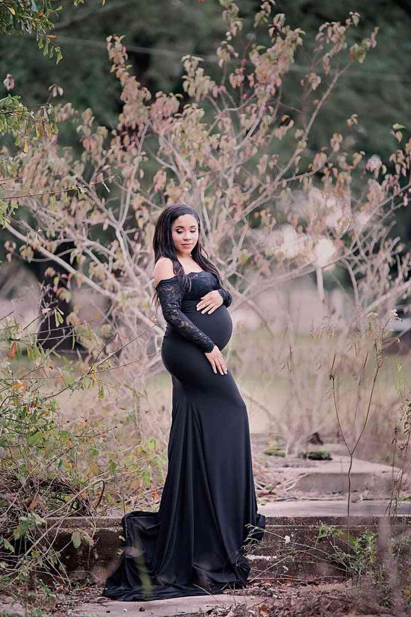 Rekvisita för gravidfotografering, spets maxi klänning