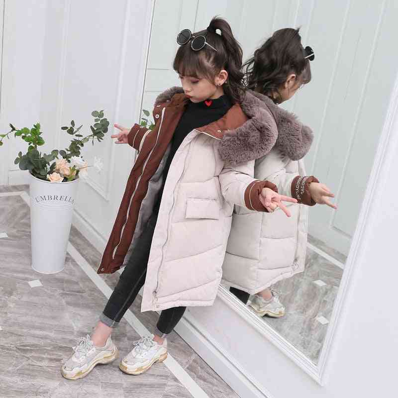 Děti dívka zimní oblečení tlustý parka kožich s kapucí kabát