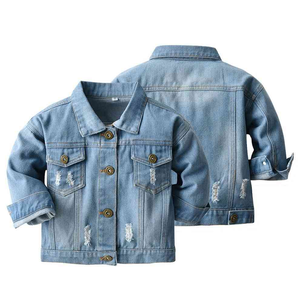 Spring Autumn Kids Casual Jacket, Ripped Holes Jeans Coats
