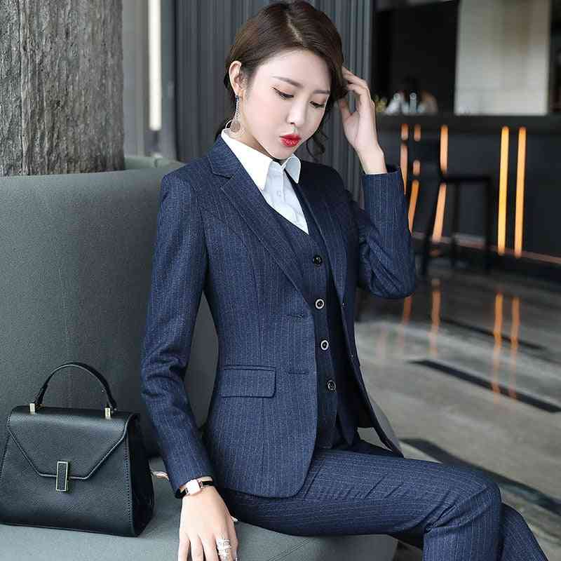 Women Professional Striped Suit Vest And Pants Set