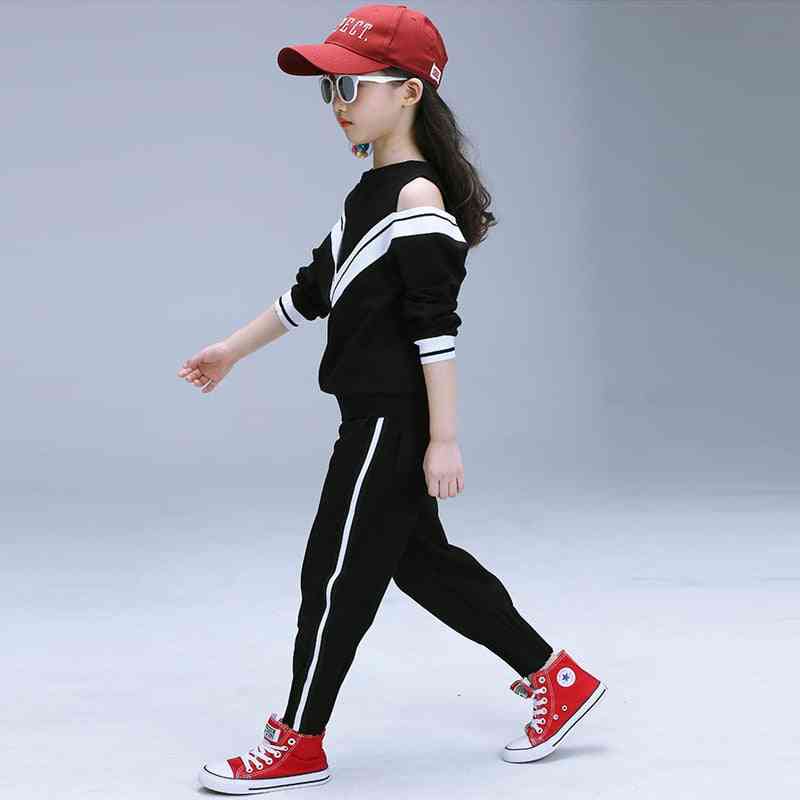 Dívčí sportovní oblek, sada podzimního oblečení pro mládež, top s dlouhým rukávem a kalhoty