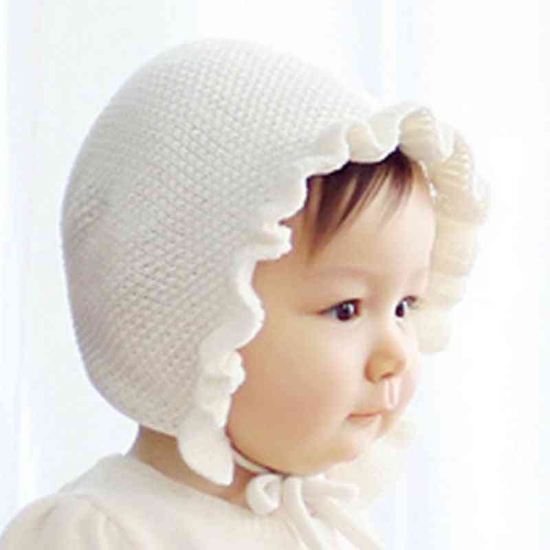 Chapeaux de tricot d'oreille en laine faits à la main pour bébé, bonnets chauffants en fil de feuille de lotus