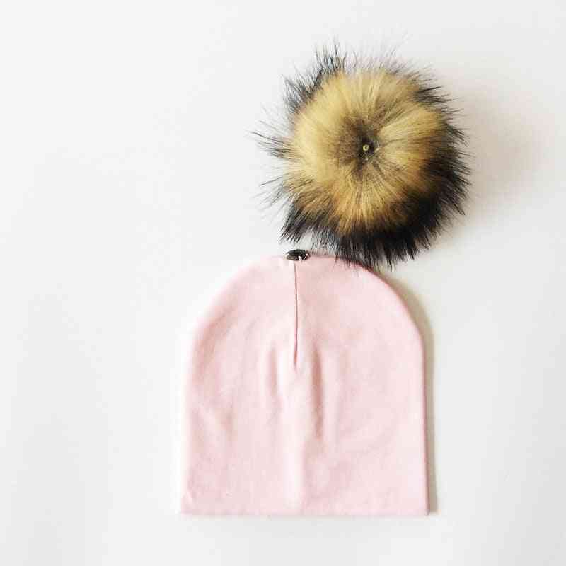 Faux Raccoon, Fur Cotton Caps, Beanie Hats For Baby Boy, Girl