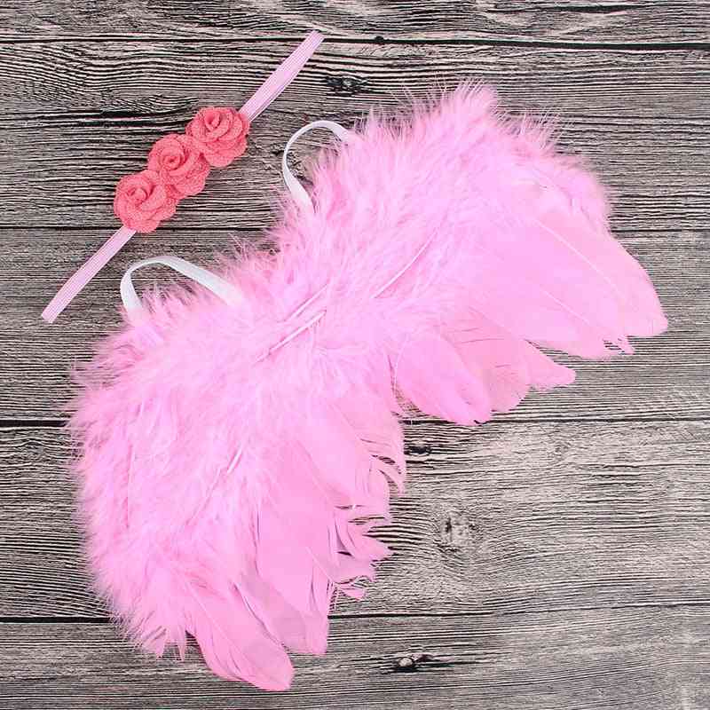 2 pièces-ailes de plumes d'ange avec fleur rose, accessoires pour cheveux bandeau