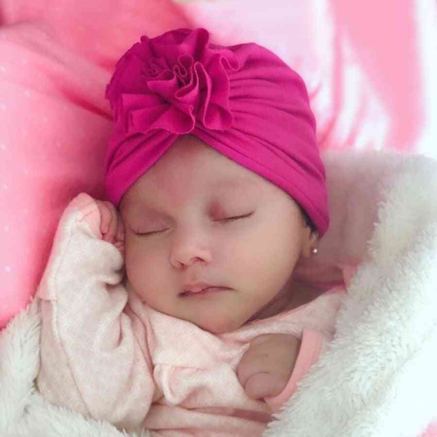 New Fashion Flower Baby Hat, Newborn Elastic Turban Cotton Infant Beanie Cap
