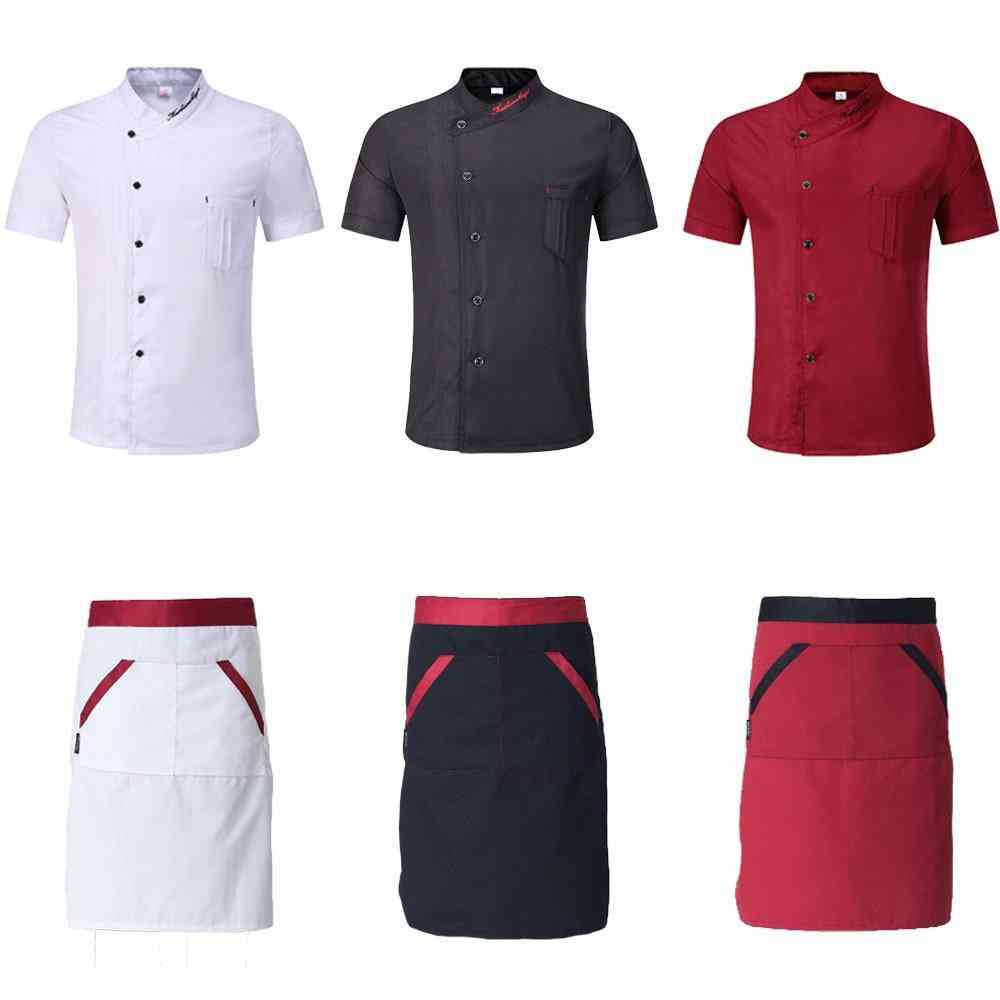 Single-breasted Kitchen Chef Uniforms, Short Sleeve, Bakery, Cafe Jackets & Aprons