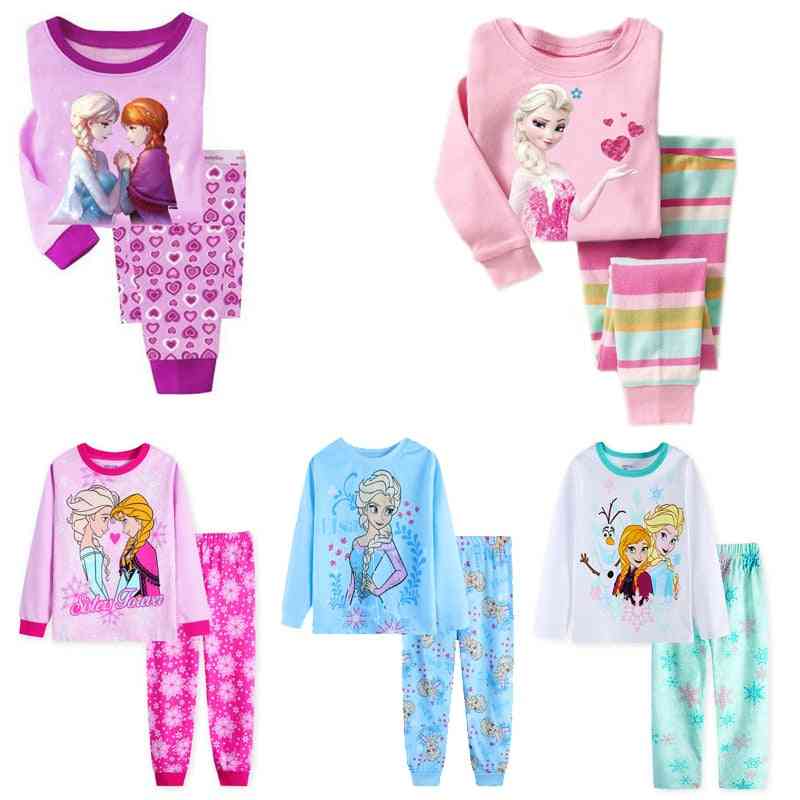 Princess Anna Elsa, Sleepwear Cartoon Pajamas Set- Long Sleeve Costume For