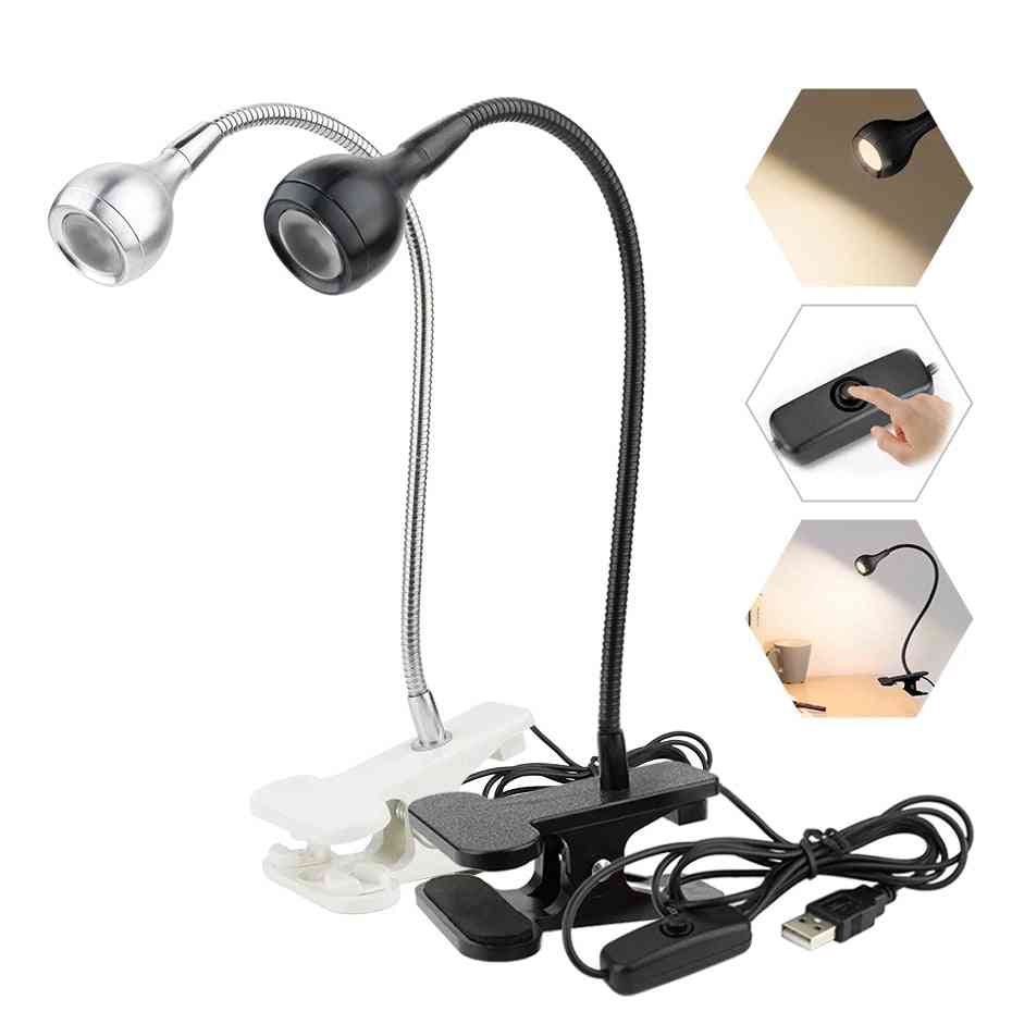Rechargeable Usb- Led Table Lamp, Power Supply Desk With Foldable Clip Holder