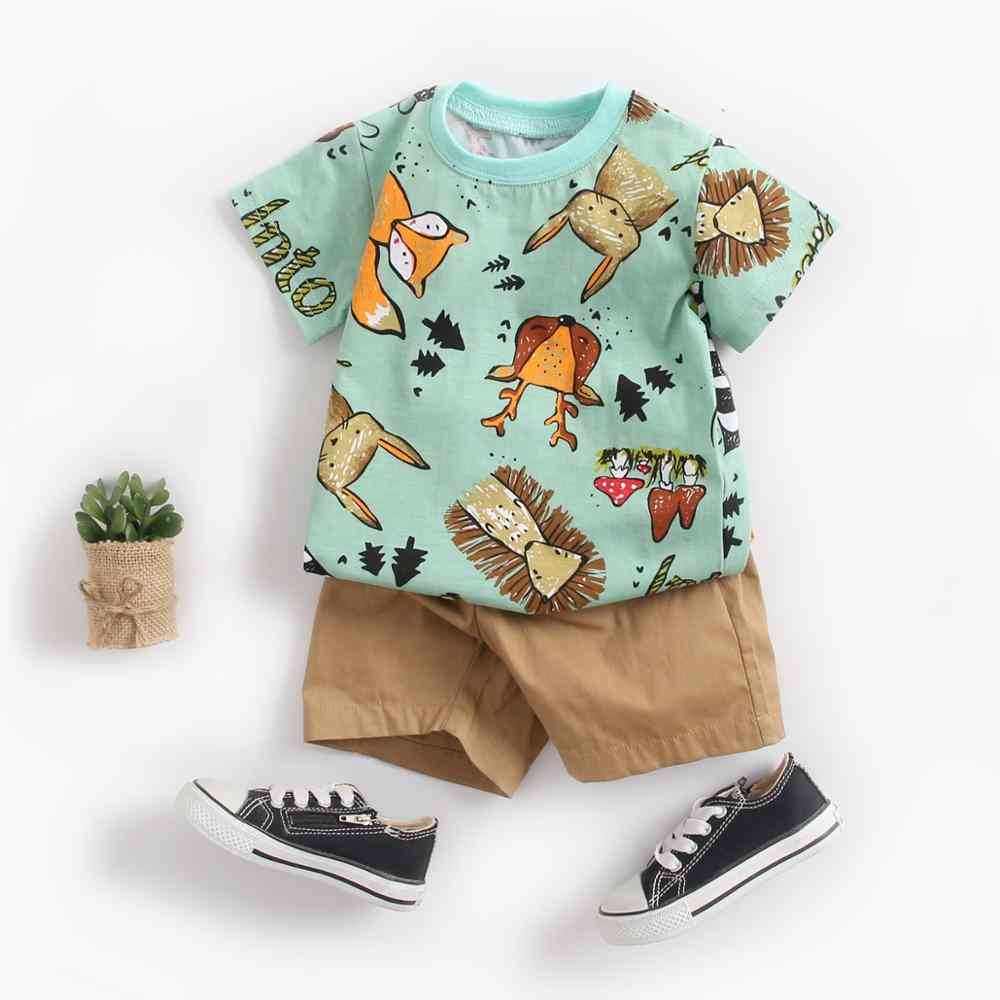 Srčkan risanka, bombažni kratki rokavi, majice in kratke hlače za dojenčka