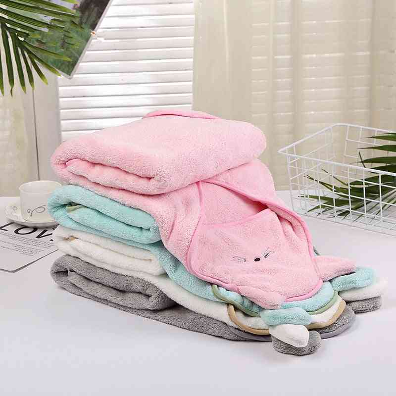 Baby Bath Towel With Hood Cartoon Coral Fleece Infant Towels Blanket