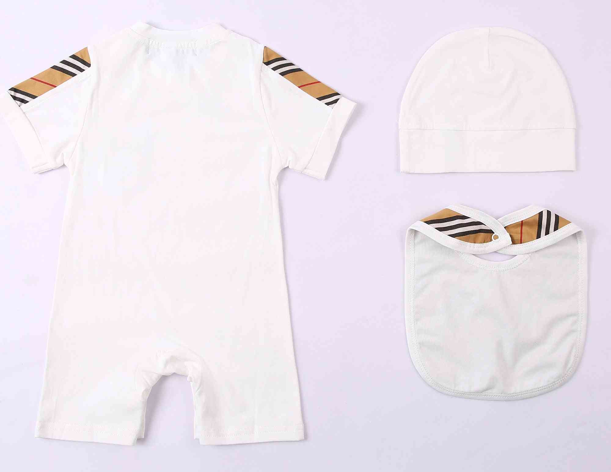 Letné oblečenie pre novorodencov, unisex kreslený bavlnený overal, súprava čiapky a topánky