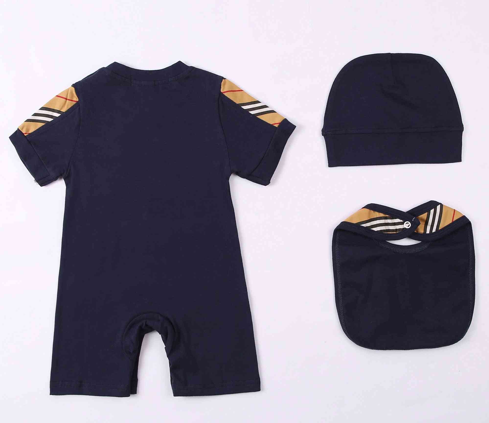 Letné oblečenie pre novorodencov, unisex kreslený bavlnený overal, súprava čiapky a topánky