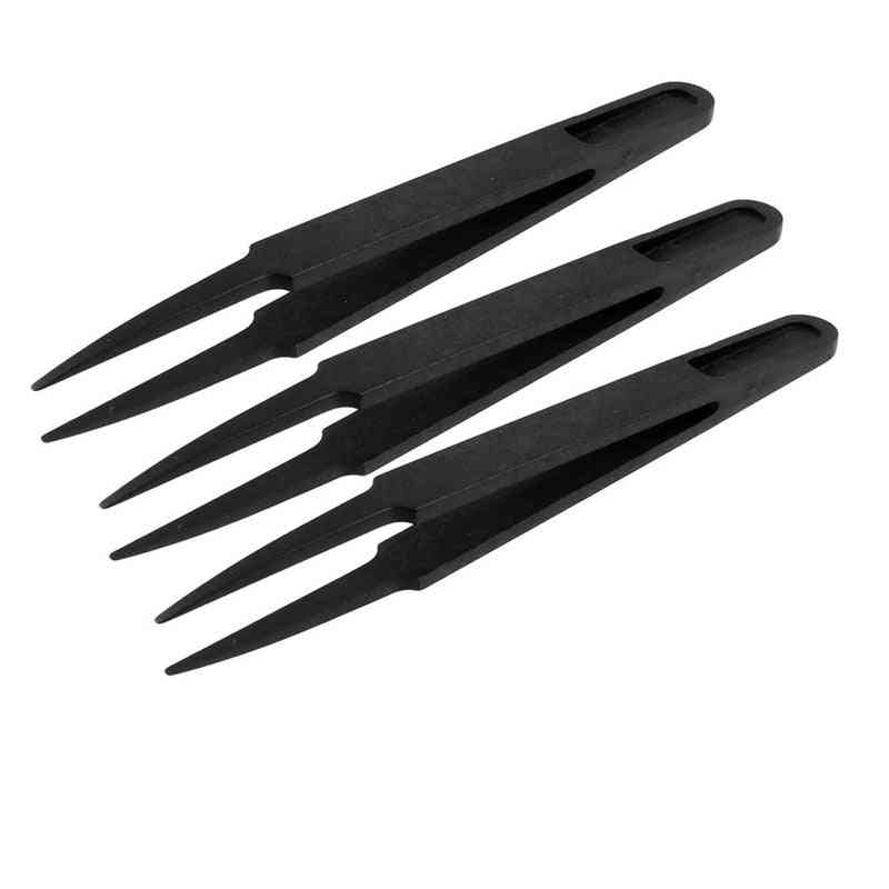 Black Plastic Electronic Pointy Tip Anti-static Tweezers
