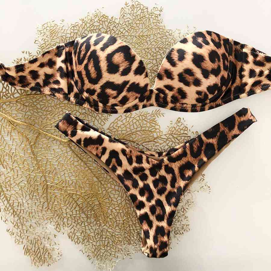Women's Bandeau Push Up, Leopard Printed Bikini