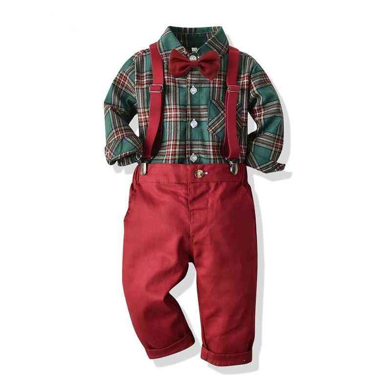 Detská formálna košeľa topy+podväzkové nohavice - 2ks oblek detské vianočné outfity