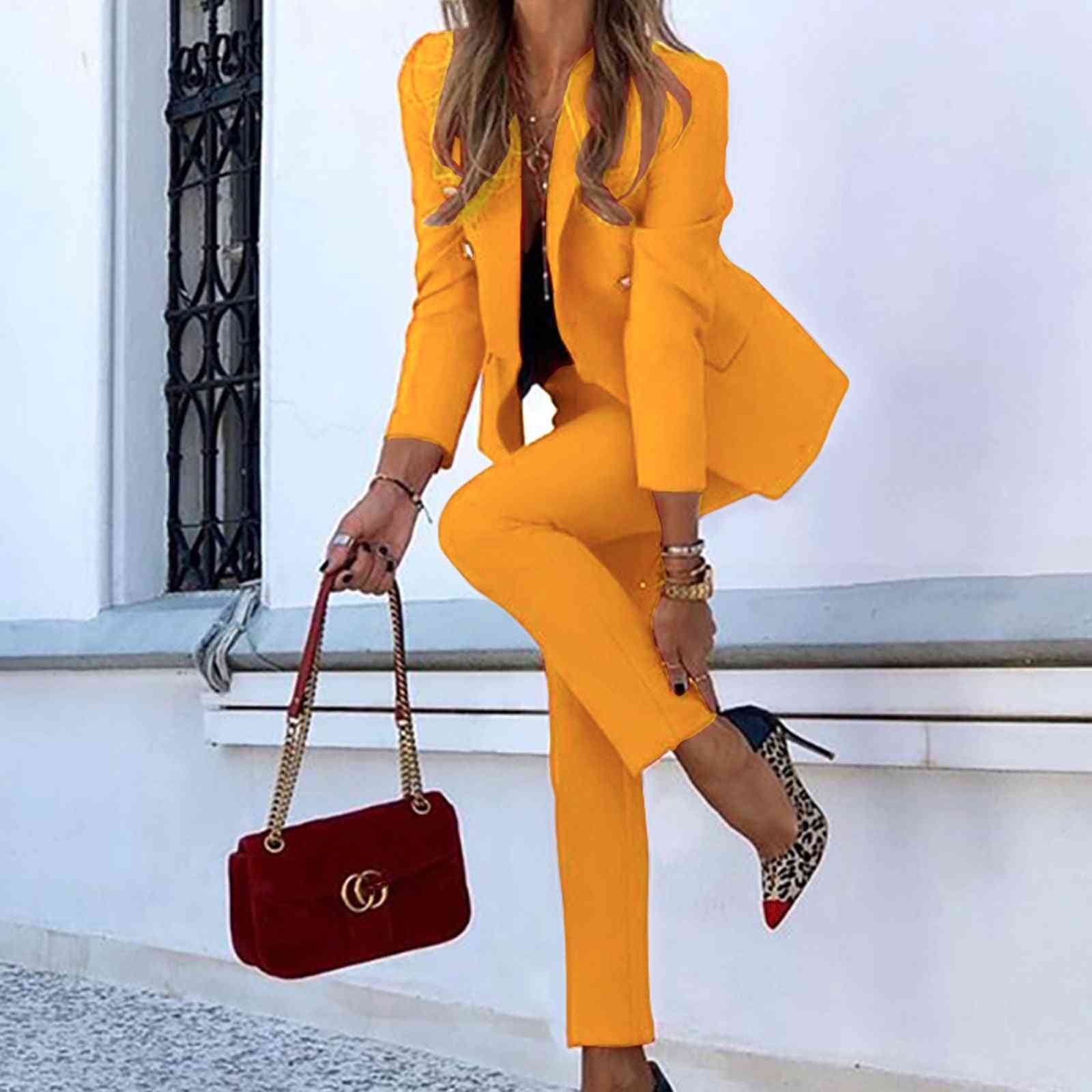 Two-piece Long-sleeve, Button Casual Trousers, Suit