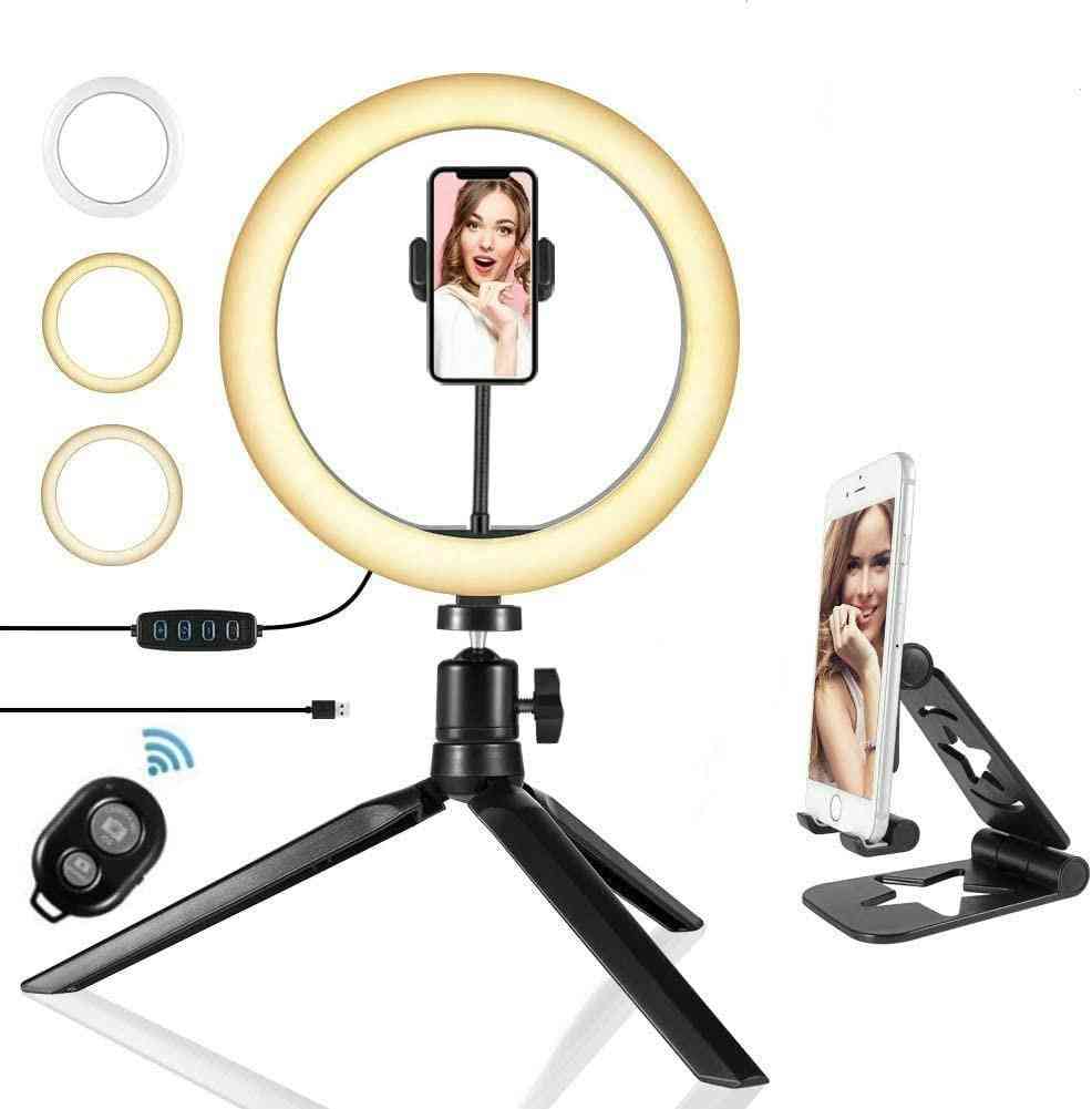 Bærbar selfie ringlys justerbar stativ fjernkontroll
