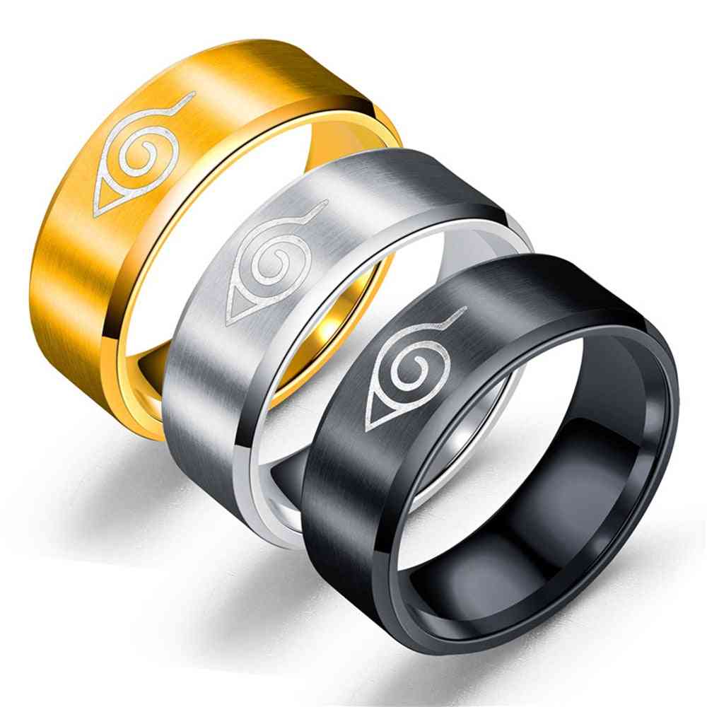 Naruto ringar, breda blad bysymbol rostfritt stål cosplay ninja tecken
