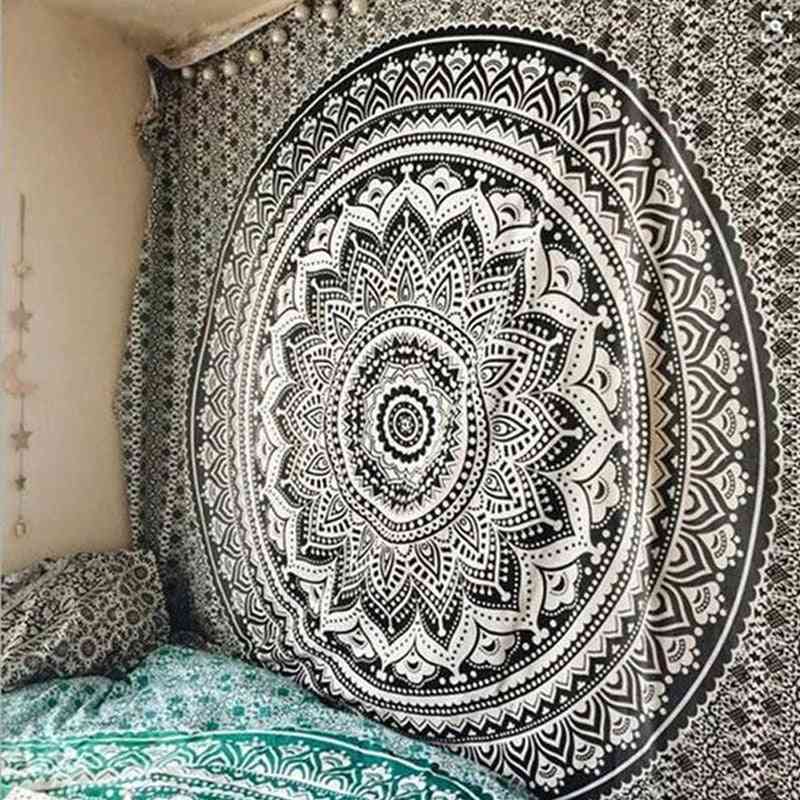 Indisk gobelin- væghængende boheme, tyndt yogasjal i polyester, mattæppe