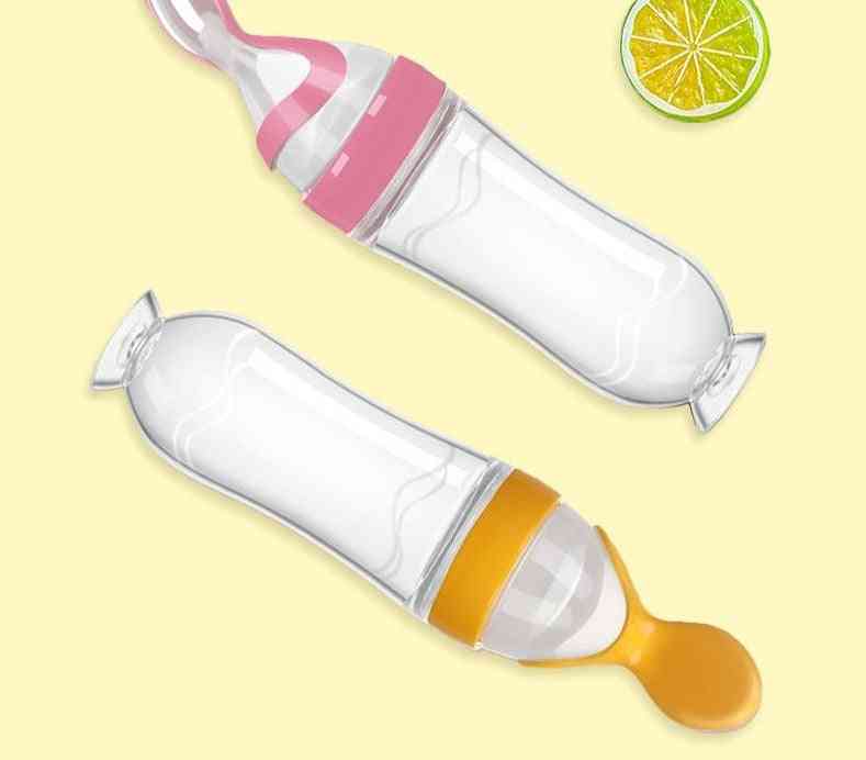 Safety Silicone- Squeezing Feeding, Training Spoon Bottle For Baby
