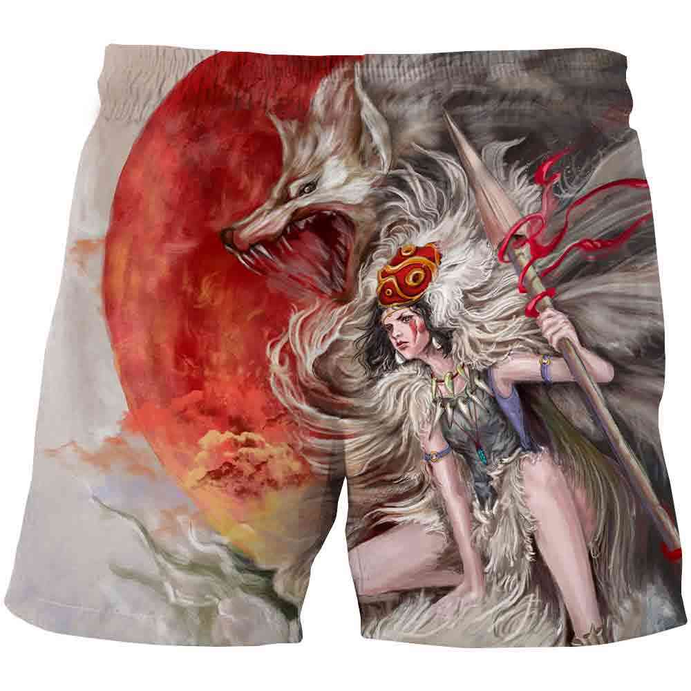 Wolf Cartoon Shorts, Summer Beach Loose Casual Pants