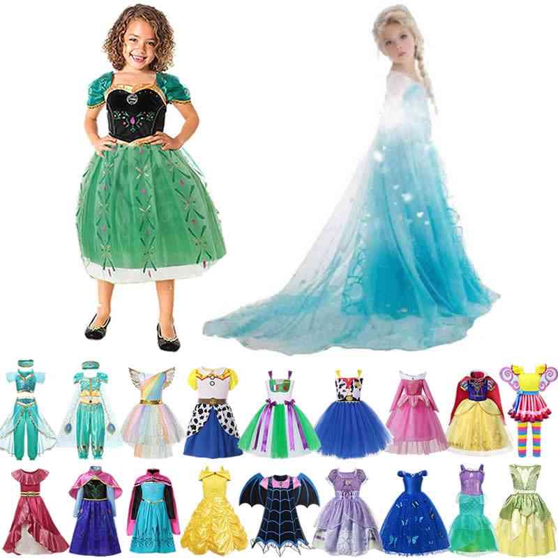 Letní princeznovské šaty, dívčí šaty elsa anna-kostýmy dětské společenské šaty