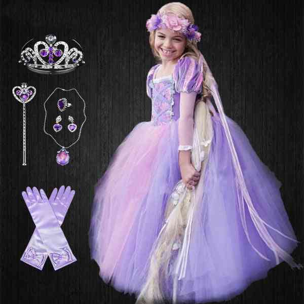 Parrucca rapunzel ragazza di alta qualità + vestito da principessa (set 2)