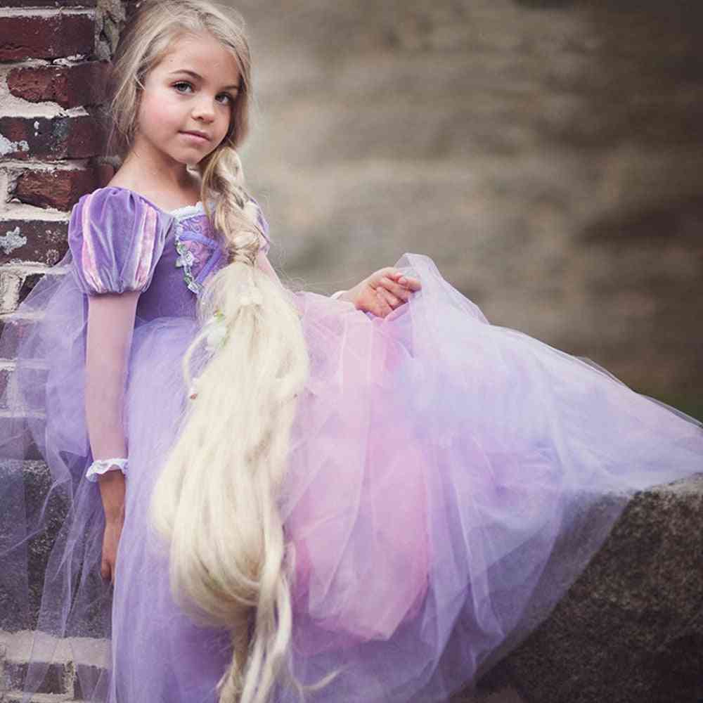 Parrucca rapunzel ragazza di alta qualità + vestito da principessa (set 1)