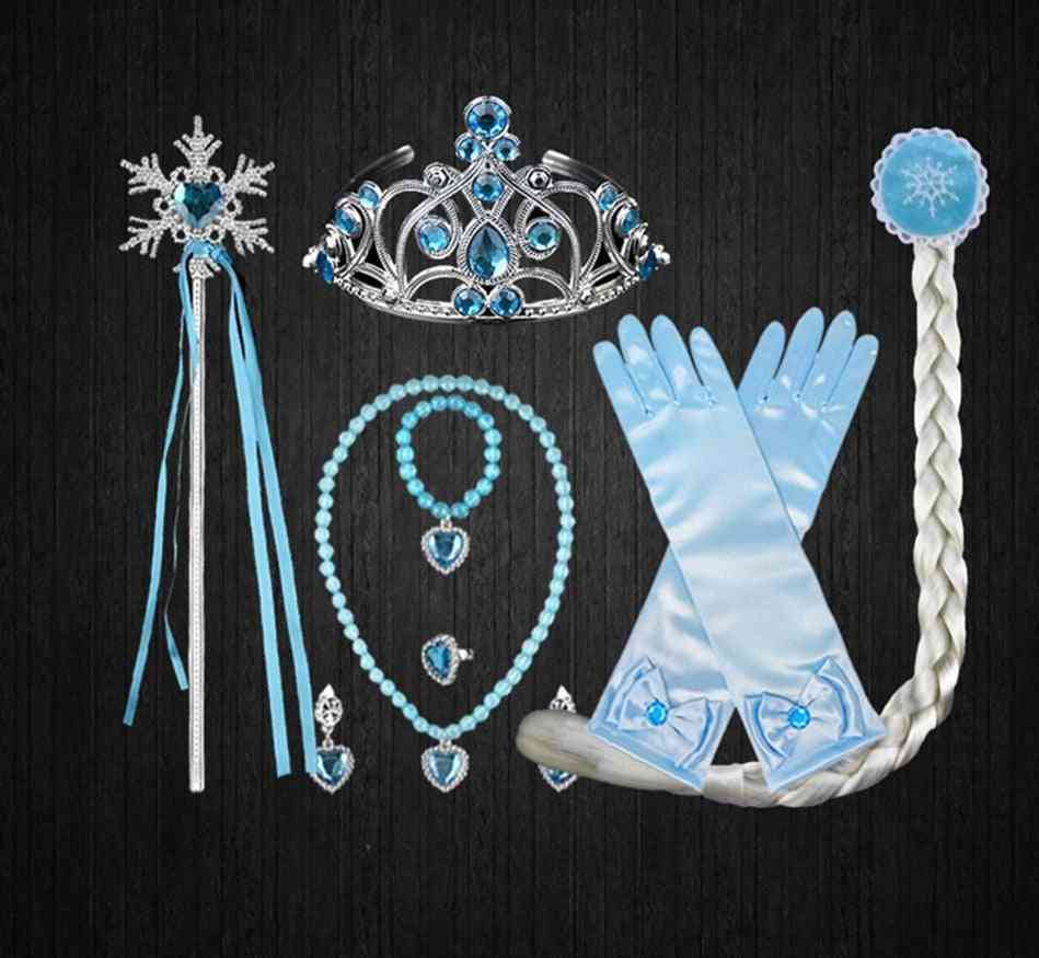 Halloween elsa anna rapunzel sada doplňků pro princeznu - korunka, kouzelná hůlka, náhrdelník, rukavice