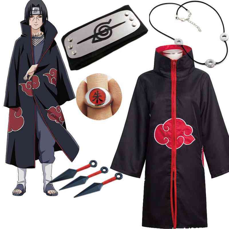 Naruto Cosplay kostym Akatsuki kappa Uchiha Itachi Sharingan pannband