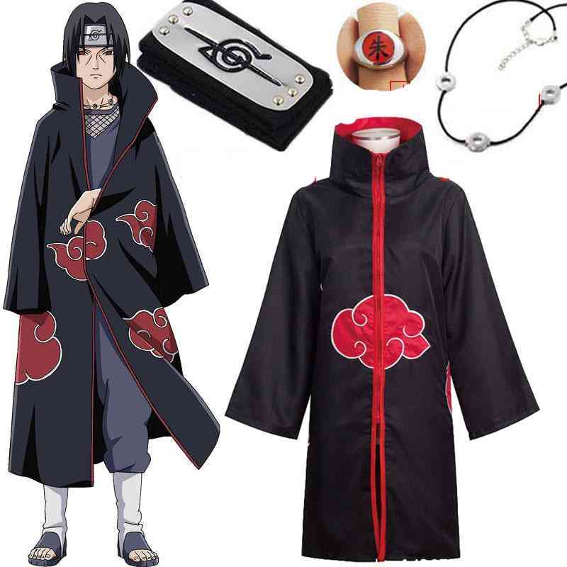 Naruto Cosplay Costume Akatsuki Cloak Uchiha Itachi Sharingan Headband