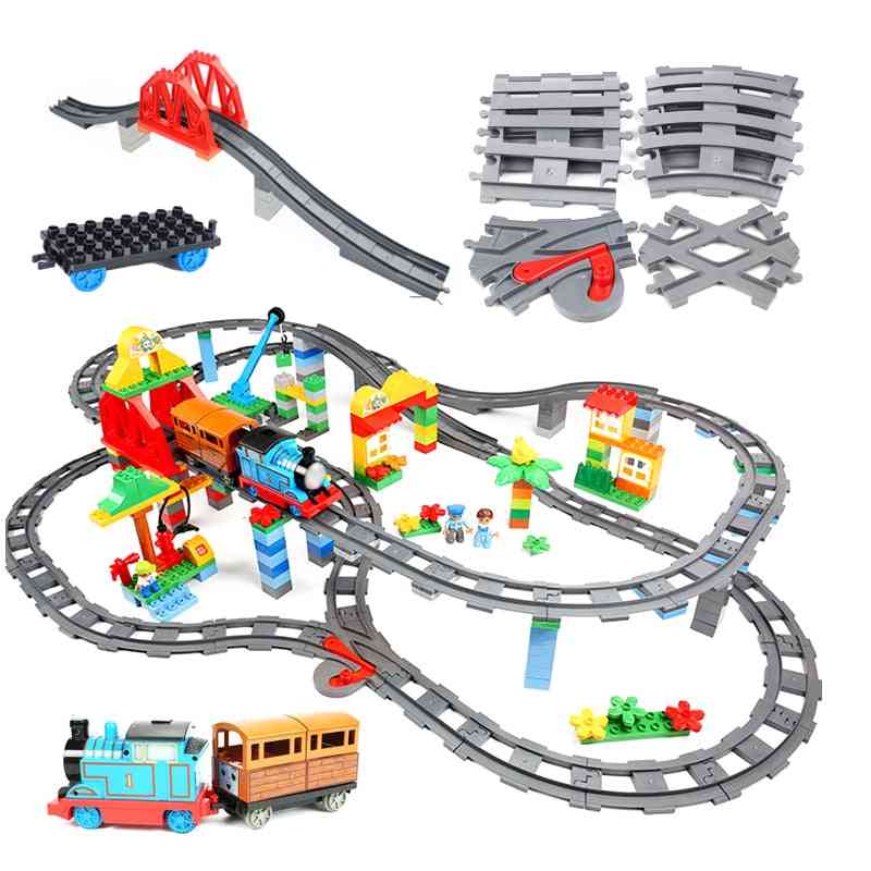 Compatible Duploes Train Sets- Railway Track Building Blocks
