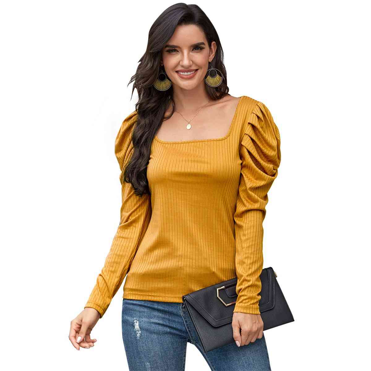 Women Square Neck, Puff Sleeve Blouse