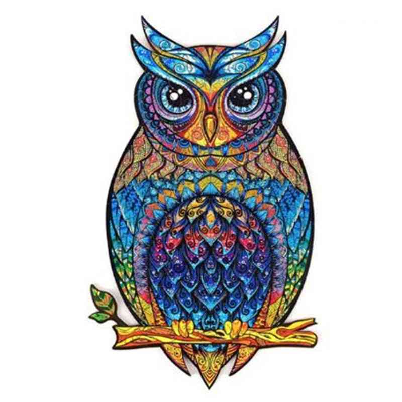 Owl Unique Wooden Animal Jigsaw Puzzles, Mysterious 3d, Adults, Kids, Educational Fabulous Interactive