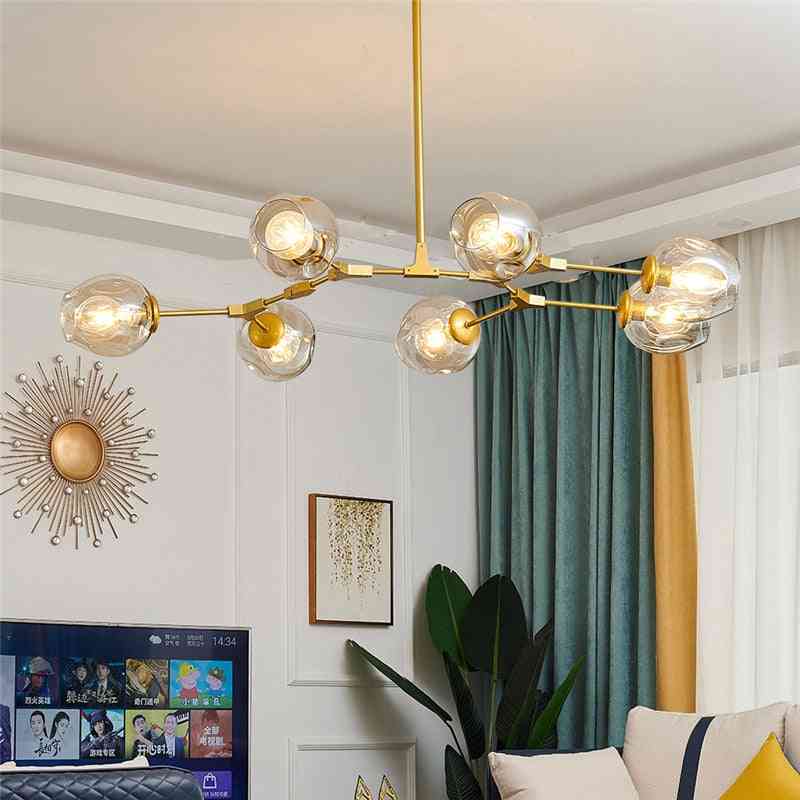 Modern Led Chandeliers For Living Room Nordic Loft Metal Indoor Decor Glass Ball