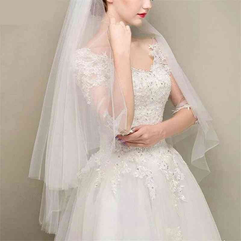 Simple Two Layers Wedding Veils Ivory White Short Tulle Bridal Veil