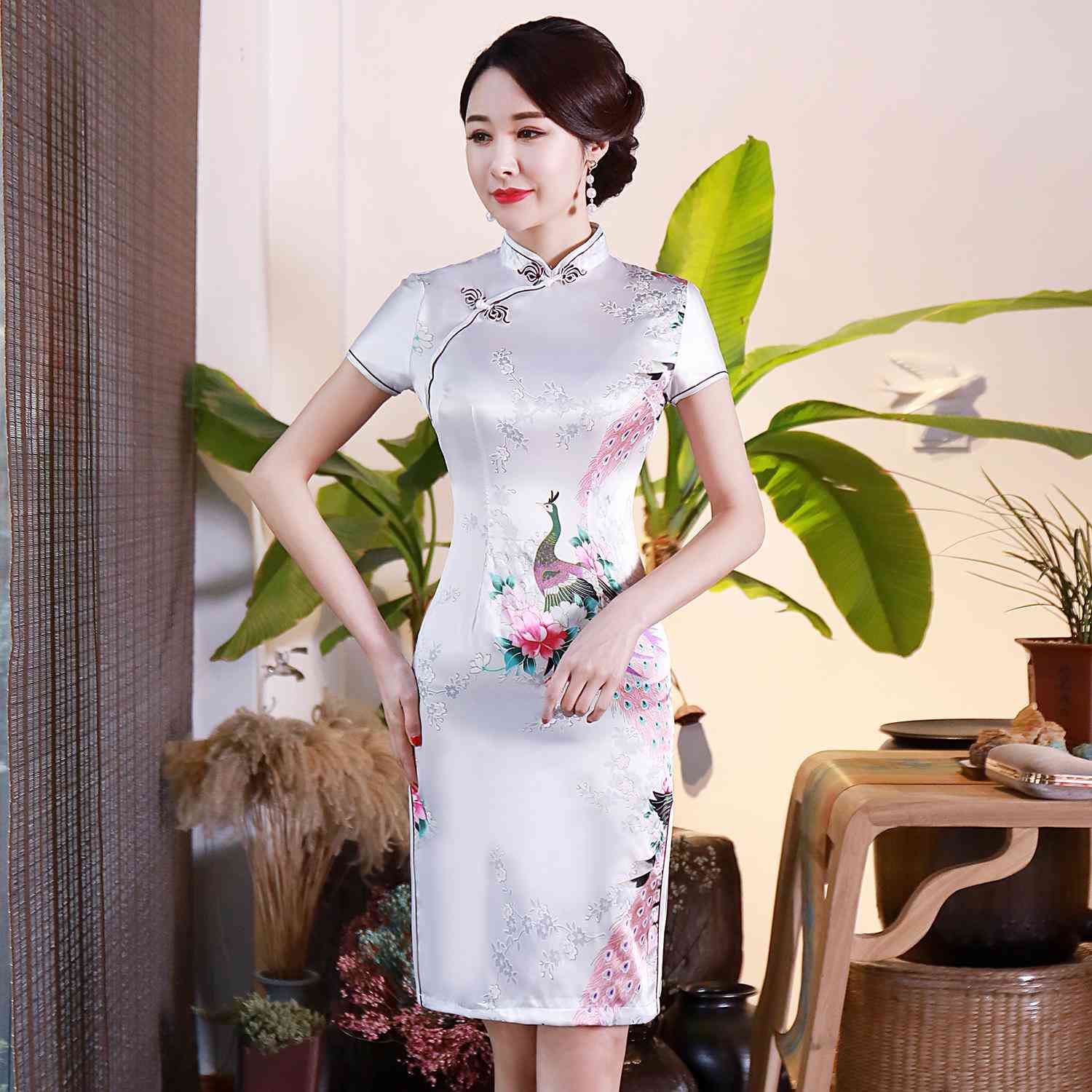 Flower Print Women Short Split Traditional Dress Plus Size Rayon Set-9