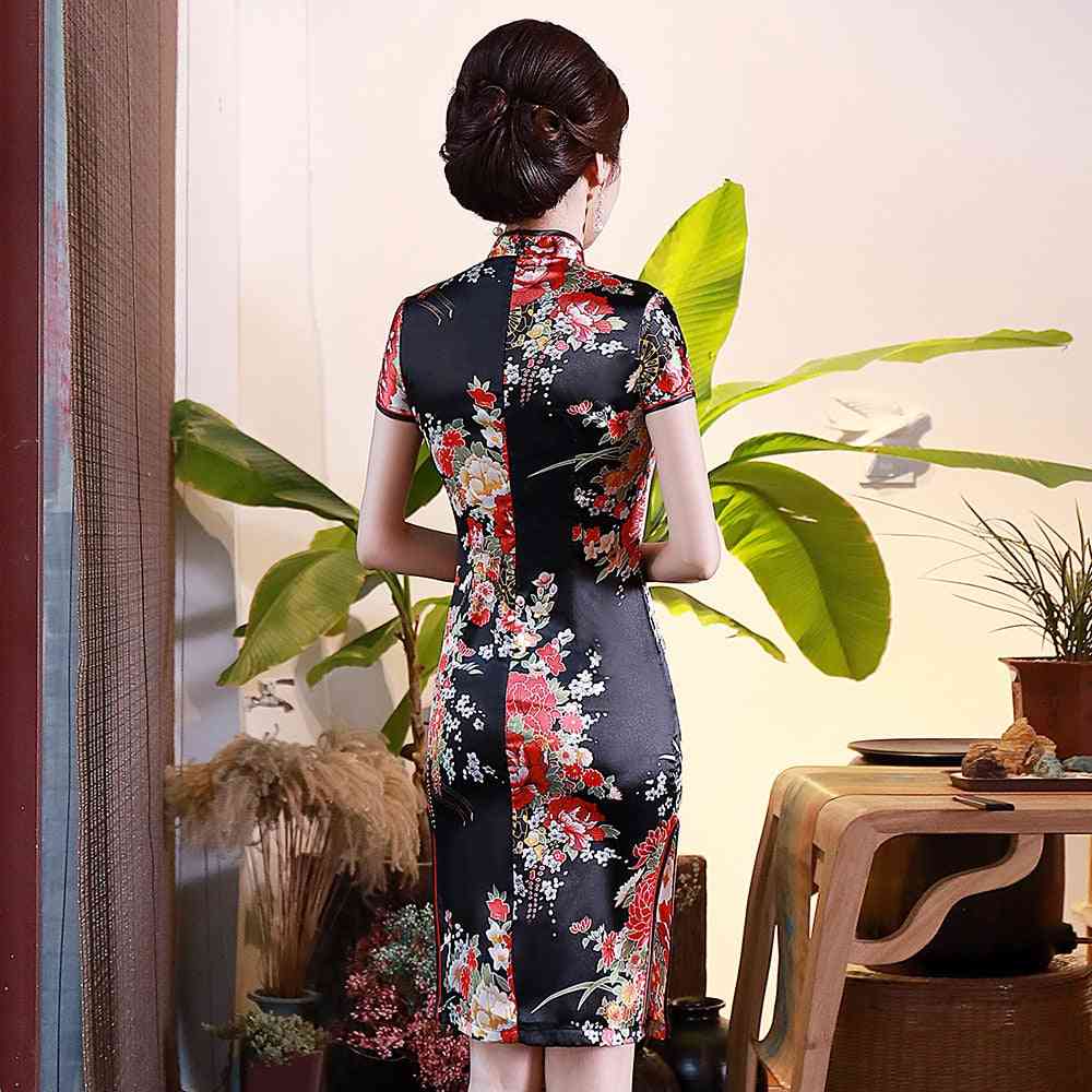 Flower Print Women Short Split Traditional Dress Plus Size Rayon Set-8