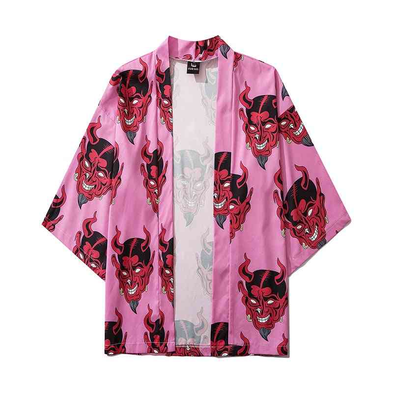 Japanese Demon Print Women Harajuku Cardigan, Summer Loose Shirt