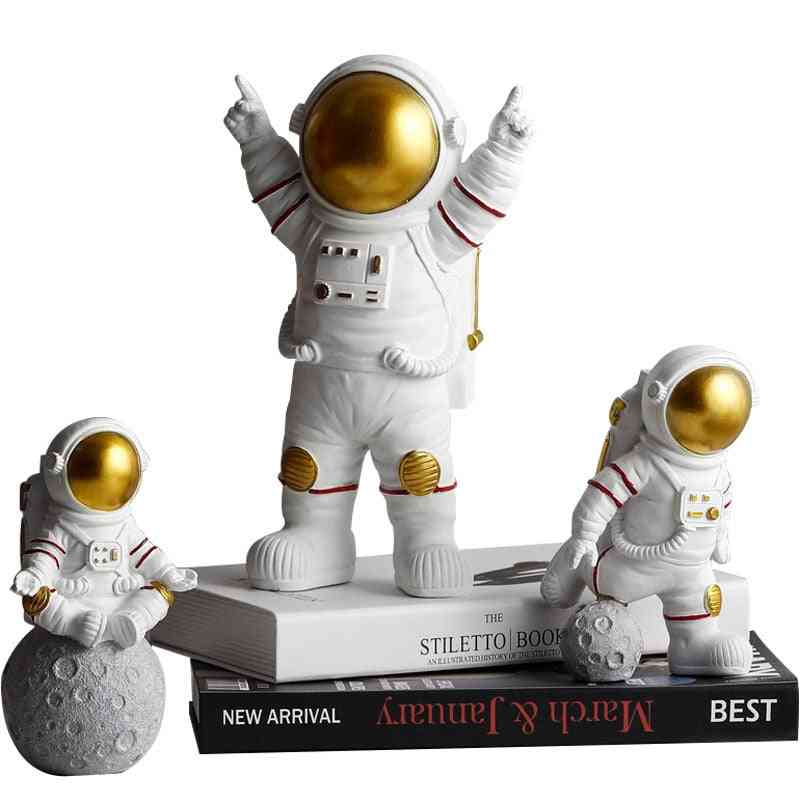 Astronaut Figurines Spaceman With Moon Sculpture, Decorative Miniatures, Cosmonaut Statues