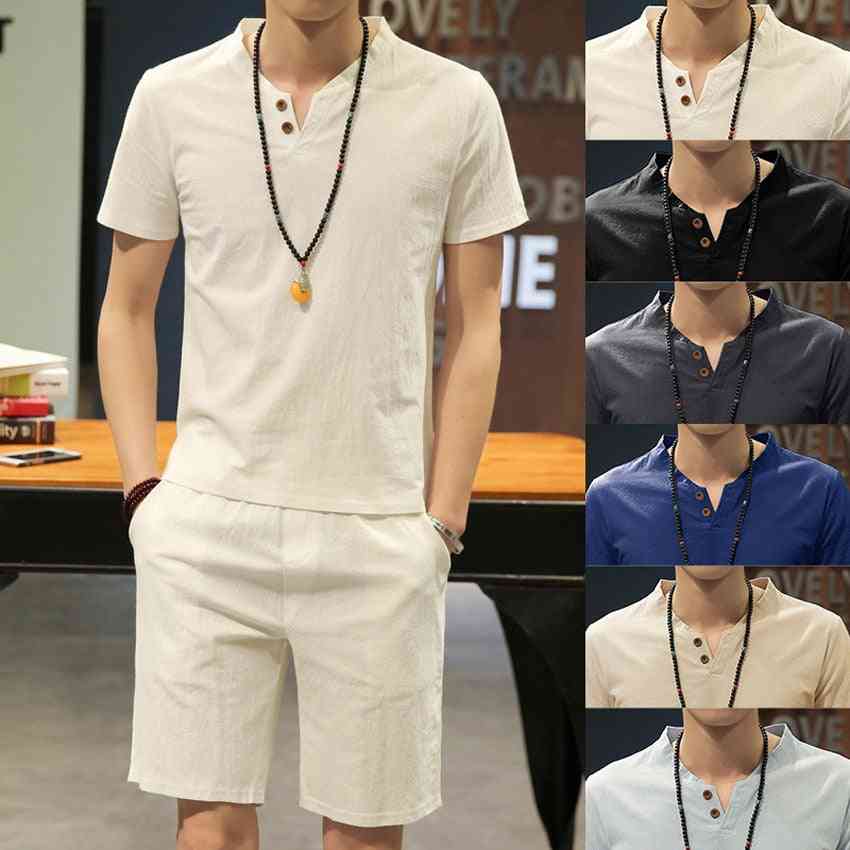 Chinese Style Summer Men Linen Tang Suit