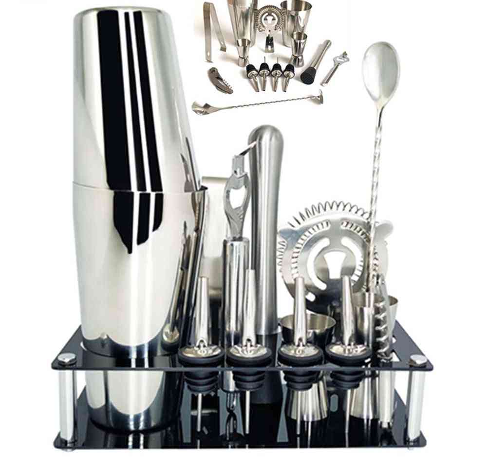 Stainless Steel- Cocktail Shaker, Mixer Drink Kit Bars Set Tools With Wine Rack Stand