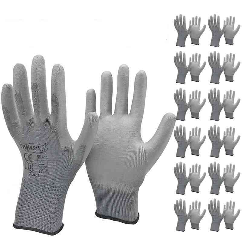 Safety Working, Black Pu Nylon Cotton-industrial Protective Work Gloves