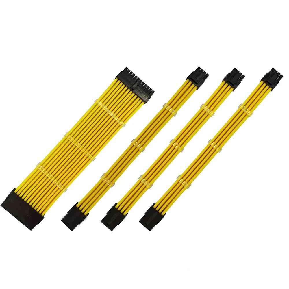 Yellow Color Female To Male 18awg Sleeved Psu Extension Power Cord / Cable Kit