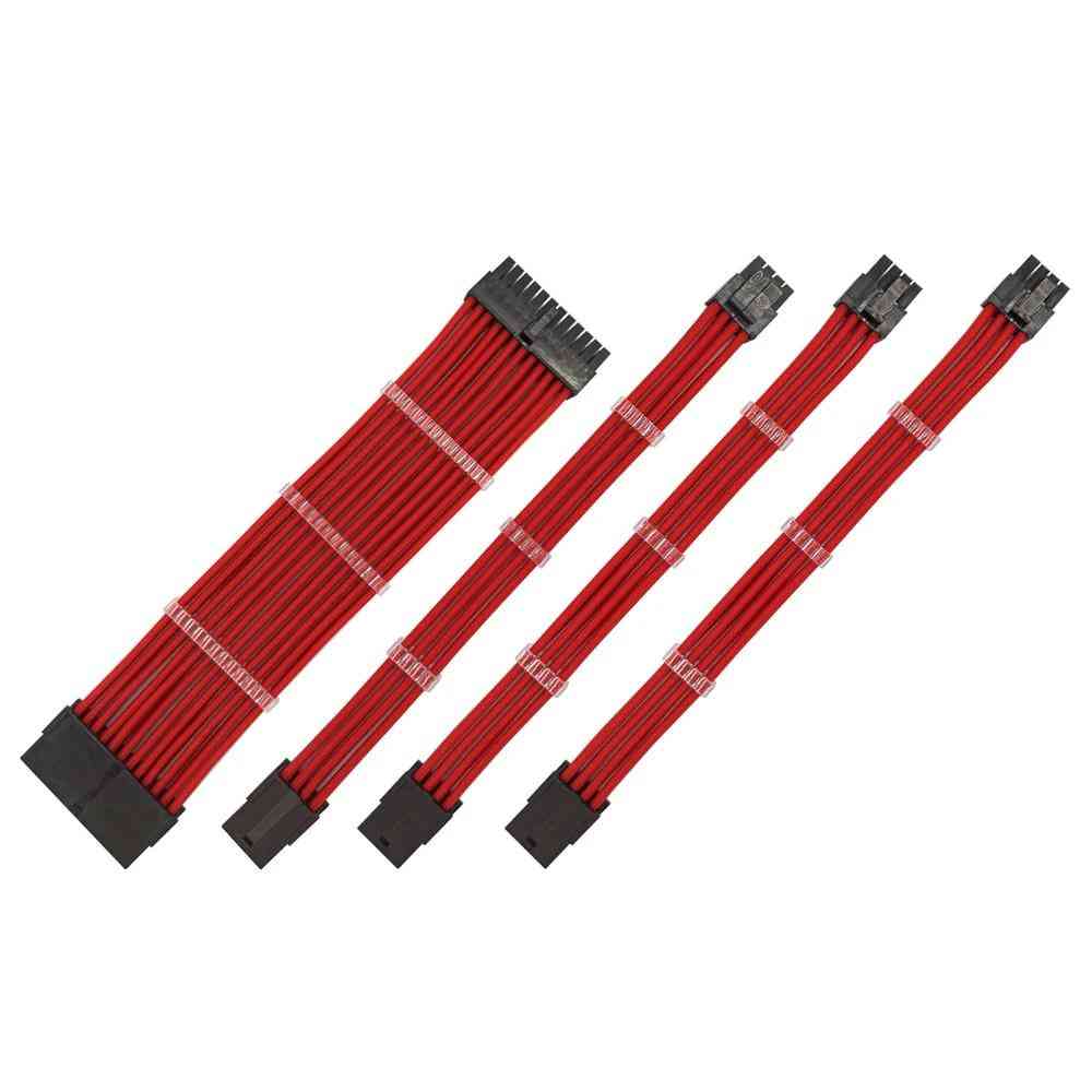 Red Female To Male 18awg Sleeved Psu Extension Power Cord / Cable Kit