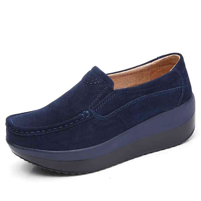 Sky Blue Flats Platform Loafers Genuine Leather Comfort Soft Moccasins Nursing Slip Set-16