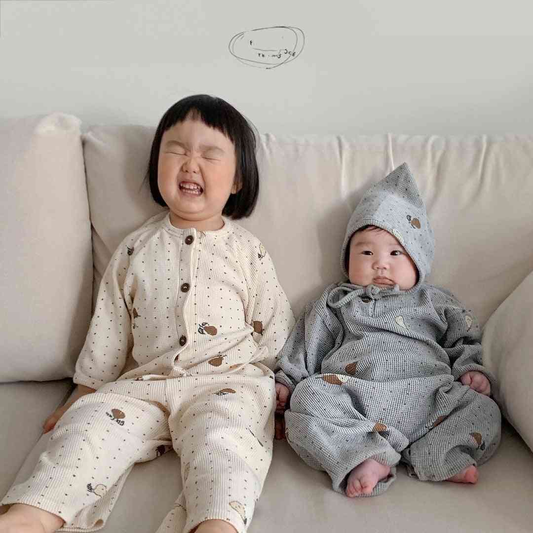 Pyjama printanier imprimé poire, vêtements de nuit pour bébé, barboteuses gaufrées avec chapeau, ensemble pour tout-petits, vêtements d'intérieur