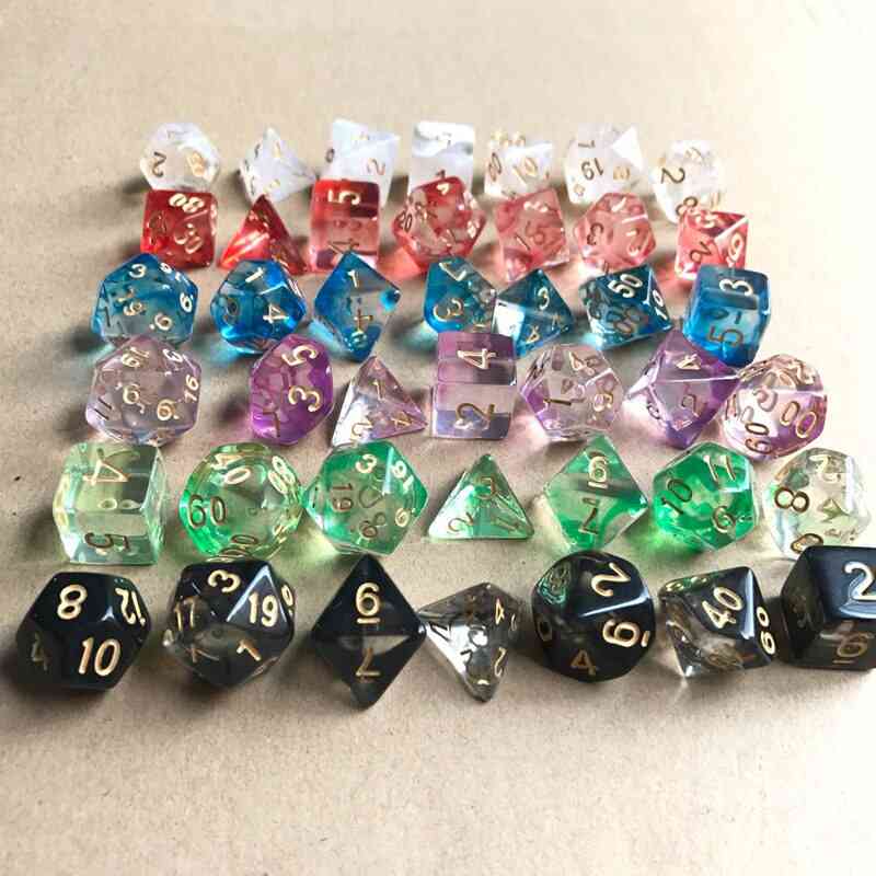 Colorful Transparent- Polyhedral Dice Set For Board Game