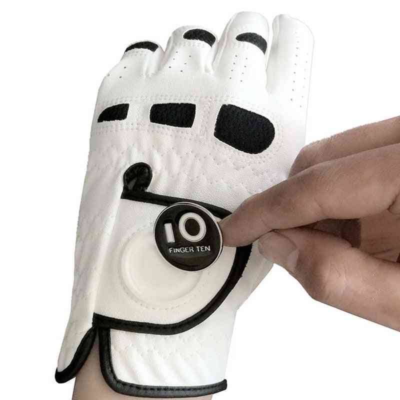 Soft Leather- Left Hand Right With Ball Marker Grip, Golf Glove